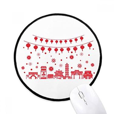 Imagem de Lanterna vermelha chinesa papel corte padrão mouse pad desktop escritório tapete redondo para computador
