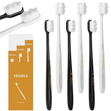 Imagem de VEGOLS Escova de dentes extra macia para adultos com 20.000 cerdas macias, (pacote com 6) escovas de dentes manuais micro nano para proteger gengivas sensíveis, preto/branco