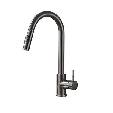 Imagem de Torneira de cozinha preto misturador de água quente e fria torneira de guindaste pulverizador fluxo rotação pia torneiras para cozinha pull-out, cor cinza