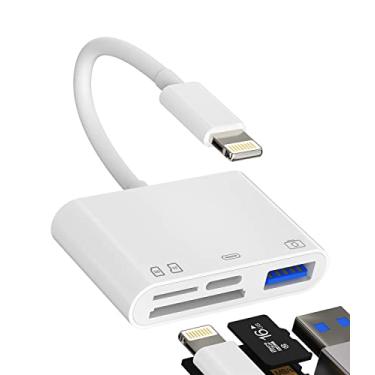 Imagem de zoyuzan Leitor de cartão SD de memória de câmera compatível com iPhone, compatível com Lightning macho para USB fêmea OTG adaptador Micro TF carregador divisor de energia conector para iPad 12 11 xs