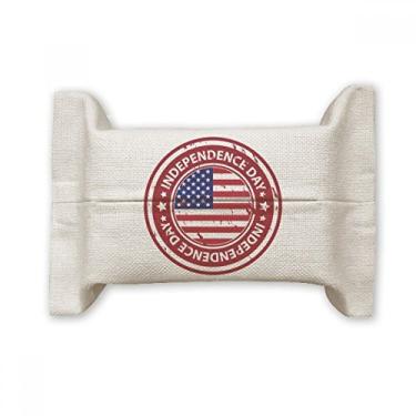 Imagem de Bandeira do Dia da Independência dos EUA, marca postal vermelha, suporte de papel para lenços faciais, saco de linho de algodão