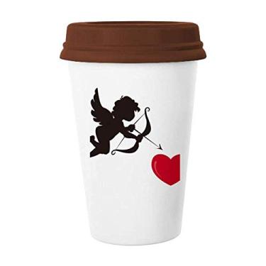 Imagem de Caneca de cerâmica com estampa de coração vermelho do anjo do Cupido Copo de cerâmica