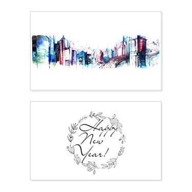 Imagem de Prédio moderno arranha-céus aquarela festival ano novo cartão felicitações Bless mensagem presente