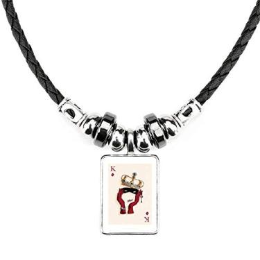 Imagem de DIYthinker Colar com pingente de corda de couro de torque, com padrão de diamante K