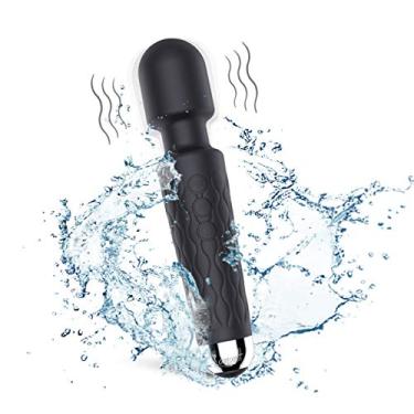 Imagem de Lamantt Massageador de varinha de corpo inteiro, portátil sem fio à prova d'água portátil recarregável com 8 velocidades vibratórias potentes e 20 modos de massagem elétrica mágica sem fio (preto)