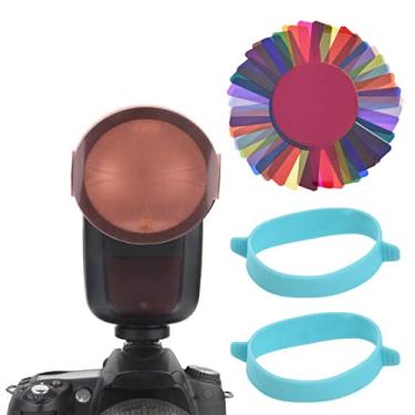 Imagem de Chusui 24pcs cabeça redonda câmera flash géis filtros de iluminação kit de filtro de correção de cor para Godox V1 série Speedlight H200R cabeça de flash com saco de armazenamento CX