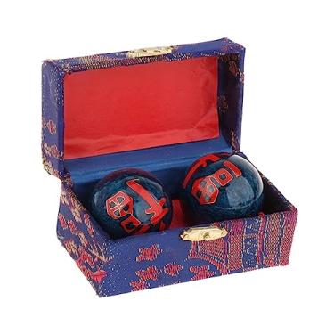 Imagem de Fancyes 2 pçs bolas de massagem para as mãos bolas chinesas com caixa de armazenamento exercitador de fitness durável suave portátil bolas de handebol, Fu Palavra Azul