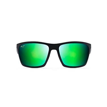 Imagem de Maui Jim Óculos de sol masculinos polarizados Makoa, Fosco preto/verde espelhado polarizado