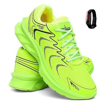 Imagem de QueroShoes Tênis Masculino Para Academia/Caminhada + Relógio Digital - Verde/42