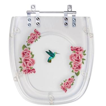 Imagem de Assento Sanitário Acrilico Transparente Decorado Beija Flor para vaso Incepa Thema