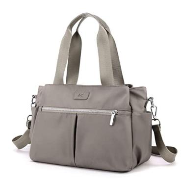 Imagem de DOURR Bolsa tiracolo feminina Hobo de lona, com vários compartimentos, Cinza nylon, Medium