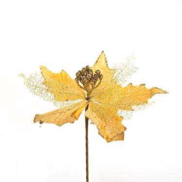 Imagem de Kit 8 Flores Cabo Artificial Decoração De Natal Brilho 25cm