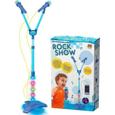 Imagem de Microfone Infantil Duplo Rock Azul C/ Som Música Conecta Mp3 - Dm Toys
