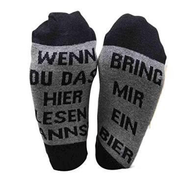Imagem de Meias unissex de algodão, meias engraçadas com letras estampadas e meias casuais atléticas de corrida, Cinza escuro, 19 * 10 * 2cm