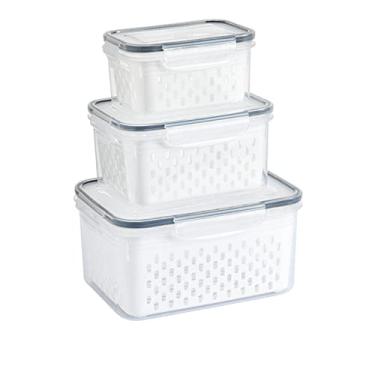 Imagem de Food Storage Containers, 3pcs Transparent Produce Saver Box with Drain Baskets and Lid Vegetable Fruit Storage Basket for Kitchen Refrigerator