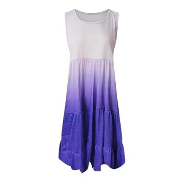 Imagem de UIFLQXX Vestido feminino plus size, casual, gradiente, decote em V, sem mangas, alças finas, vestido de coquetel, vestido evasê, Roxo, 3G