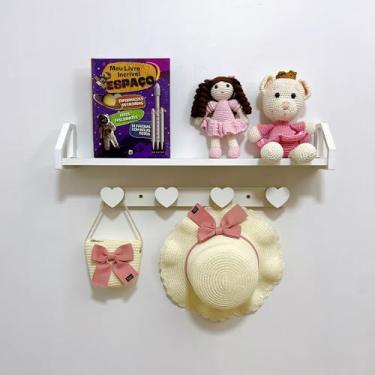 Imagem de Prateleira coração colorida 60cm e cabideiro quarto infantil Cor:Branco