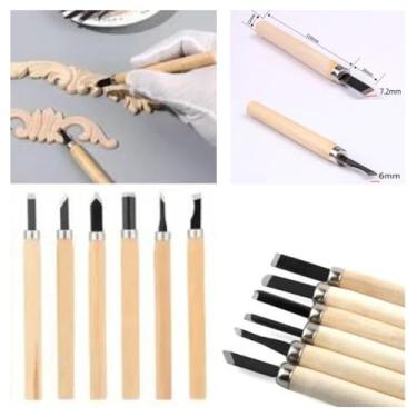 Imagem de Jogo de Goivas Xilogravura Formão p/Entalhar Madeira 6 Pçs Entalhador Esculpir Artesanato