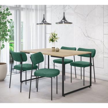 Imagem de Conjunto Sala de Jantar Mesa 135x90cm Porto Estilo Industrial com 4 Cadeiras Mona Espresso Móveis Marrom/Verde