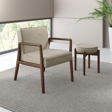 Imagem de Poltrona Decorativa 60x82x79cm Madeira Maciça Maite Volttoni Castanho/Bege