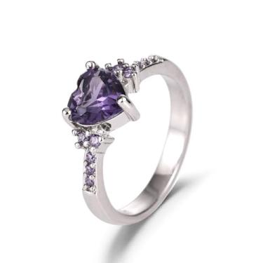 Imagem de Godtemrow Anel de coração de cristal roxo 925 prata esterlina anel de pedra do mês de nascimento com caixa de exibição casamento noivado aniversário promessa joias para presentes de bênção dela, Pedra