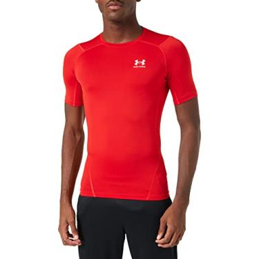 Imagem de Under Armour Camiseta masculina de compressão HeatGear de manga curta, vermelha (600)/branca, média