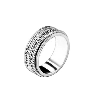 Imagem de Myshiwu Anel de prata esterlina 925 de 9 mm vintage para homens e mulheres (tamanho do anel 9 a 10,5), Metal precioso, Sem pedra preciosa
