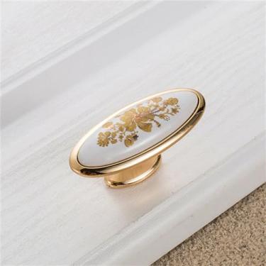 Imagem de Armário de cozinha alça de armazenamento flor de ouro cerâmica maçaneta da porta do armário antigo puxa ferragens, 730 gp