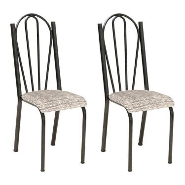 Imagem de Kit 2 Cadeiras De Cozinha Alasca Estampado Rattan Pés De Ferro Cromo Preto - Pallazio