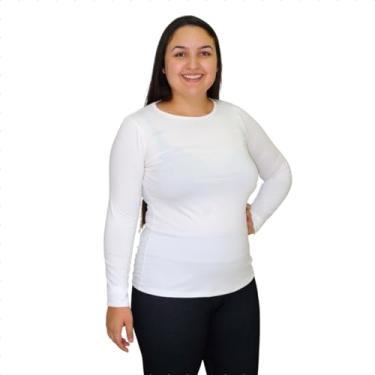 Imagem de Camiseta Blusa Feminina Segunda Pele Térmica de Frio Manga Longa Plus Size (Branco, G1)