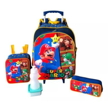 Imagem de Kit Mochila Escolar Mario & Luigi Game Tam G Rodinhas Meninos