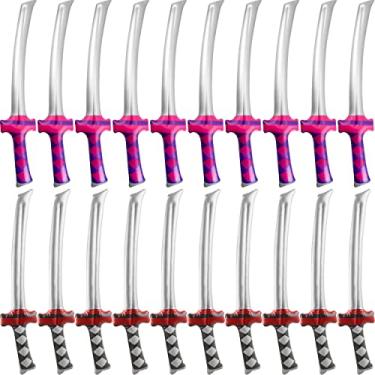 Imagem de Fahacop Pacote com 20 espadas infláveis de samurai Katana inflável de 76 cm para festa na piscina, 2 cores