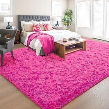Imagem de Foxmas Tapete de área macio para sala de estar 20 x 3 m, tapetes grandes e macios laváveis para quarto tapete grosso felpudo com fundo antiderrapante para crianças meninas dormitório decoração moderna de casa, rosa choque