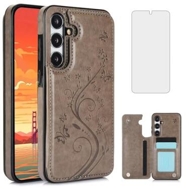 Imagem de Capa de telefone para Samsung Galaxy S24 Plus S24+ 5G com protetor de tela de vidro temperado, suporte para cartão, capa de carteira, flip de couro, acessórios para celular S24plus 24S + S 24 24+