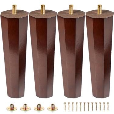 Imagem de Texphw Pernas de móveis de madeira, pernas de sofá de 20 cm, conjunto de 4 - pés de substituição de madeira para banco, cama, peças de madeira de borracha marrom para seção, sofá, cadeiras de pernas
