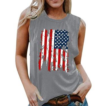 Imagem de Camiseta feminina com bandeira dos EUA, patriótica, 4 de julho, Memorial Day, casual, sem mangas, American Proud, Cinza, XXG