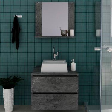 Imagem de Armário de Banheiro com Cuba 2 Gavetas Mármore Lunar Bn3626 - Tecno Mobili