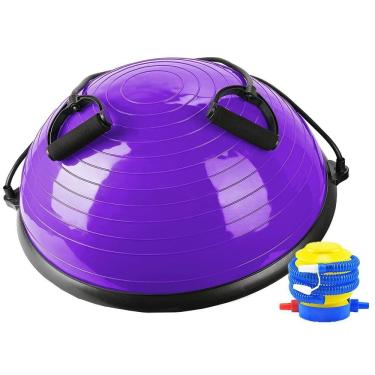 Imagem de Bosu meia bola com elásticos extensores e bomba de ar bravus