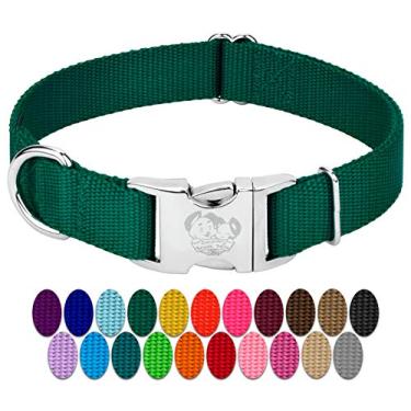 Imagem de Coleira de nylon premium Country Brook Petz com fivela de metal para raças pequenas, médias e grandes - Seleção de cores vibrantes 30+ (extra grande, 2,5 cm, verde)