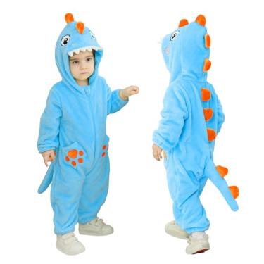Imagem de TONWHAR Body de animal para bebês e meninas, macacão infantil e infantil, fantasia de Halloween, Dinossauro azul, 1-3 Months