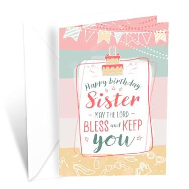 Imagem de Prime Greetings Cartão de aniversário religioso para irmã, feito nos EUA, ecológico, cartolina grossa com envelope premium 12,7 cm x 19,7 cm, embalado em embalagem protetora