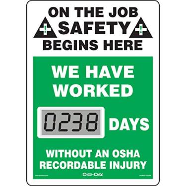 Imagem de Accuform Placar de segurança eletrônico NMC Mini Digi-Day alimentado por bateria SCL238, rastreia dias sem uma lesão gravável OSHA, 35,5 cm C x 25,5 cm L x 25,5 cm P, visor LCD brilhante, feito nos