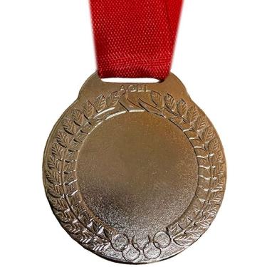 Imagem de Kit 20 Medalhas 3.5cm Fita Vermelha Centro Liso Metal prata