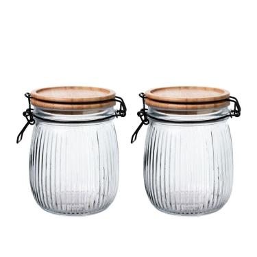 Imagem de Jogo 2 Potes Vidro Hermético Versalhes Tampa Bambu Trava Black 800ml - Lehaví