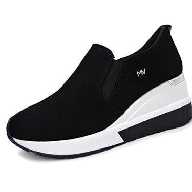Imagem de Tênis Feminino Casual Anabela Via Marte Sem Cadarço Conforto Slip On Preto (34, Preto)