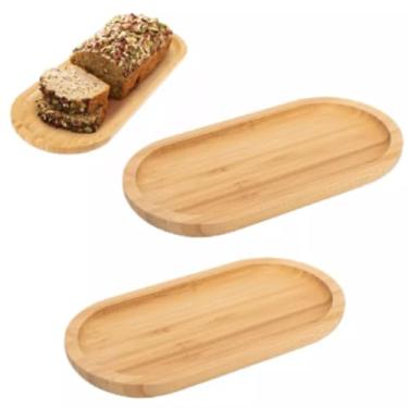 Imagem de Bandeja Decorativa Oval de Bambu 32 cm - Travessa Gamela Petisqueira Multiuso Ideal para Servir Cafés e Lanches com Estilo