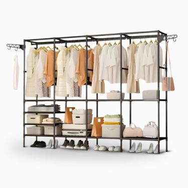 Imagem de Armário Multiuso Com Cabideiro Quadruplo Aço Resistente Organização Eficiente 10 Divisórias Montagem Simples Portátil Para Roupas Acessórios Resistência Durabilidade