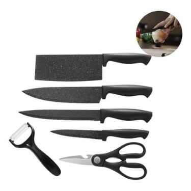 Imagem de Kit Faqueiro Chef 6 Peças Preto Cozinha Em Aço Inox Churrasco Legumes 