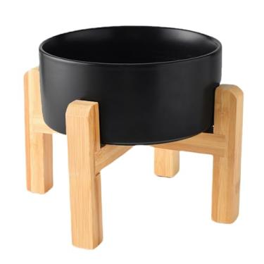 Imagem de Welloyed Tigela elevada de cerâmica para cães de 15 cm – Tigela de comida e água para cães de 850 g com suporte de bambu antiderrapante elevado, seguro para lava-louças e micro-ondas, tigela