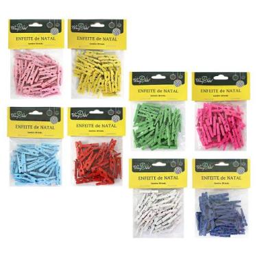 Imagem de Kit 30 Mini Prendedores Coloridos de Madeira para Decoração de Natal P